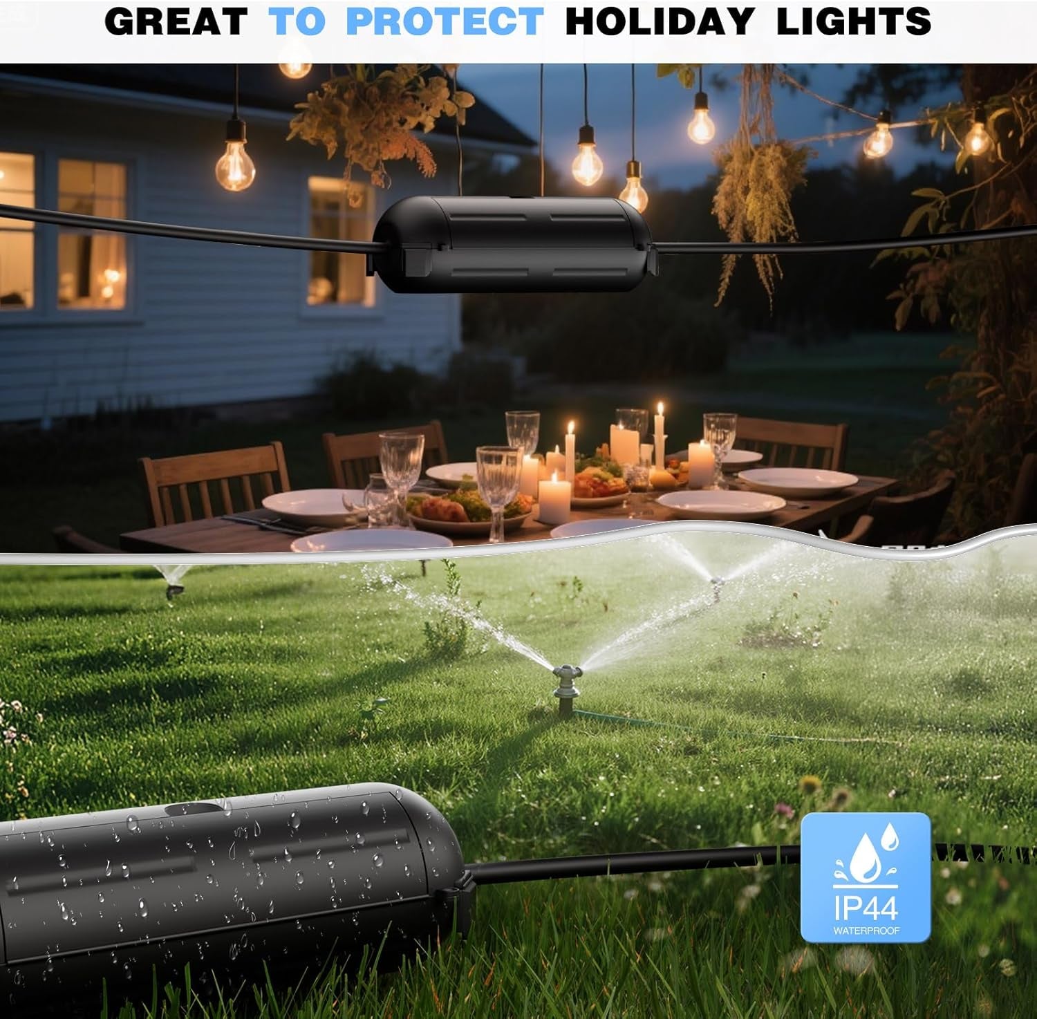 [3 Pack] Outdoor Extension Cord Safety Cover with Waterproof Seal, Weatherproof Electrical Connection Box to Protect Outdoor Outlet, Plug, Socket, Christmas Holiday Decoration Light, Black
