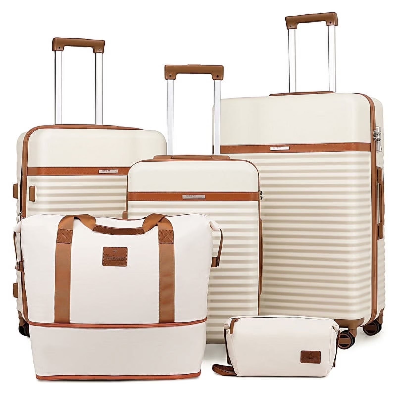 5-Piece Luggage Set ABS Hardshell Spinner Suitcase with TSA Lock（Expandable 20"And 24" Carry-On）28"Checked Luggage-White