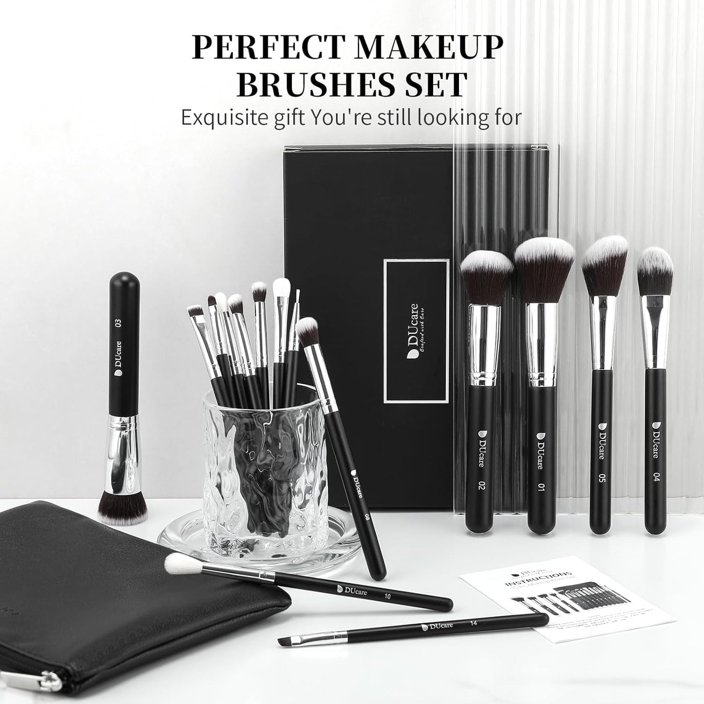 Makeup Brushes with Travel Bag 15Pcs Makeup Brush Set Kabuki Foundation Blending Blush Eyeliner Shadow Brow Concealer Brushes Kit
