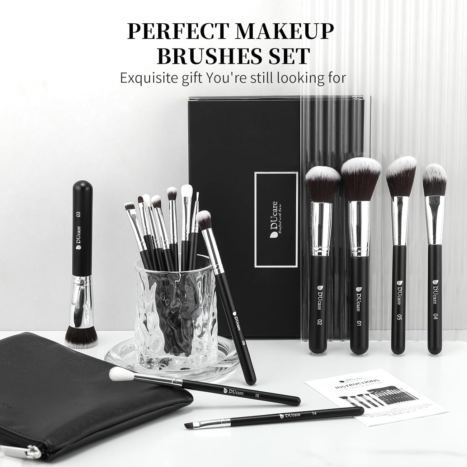 Makeup Brushes with Travel Bag 15Pcs Makeup Brush Set Kabuki Foundation Blending Blush Eyeliner Shadow Brow Concealer Brushes Kit