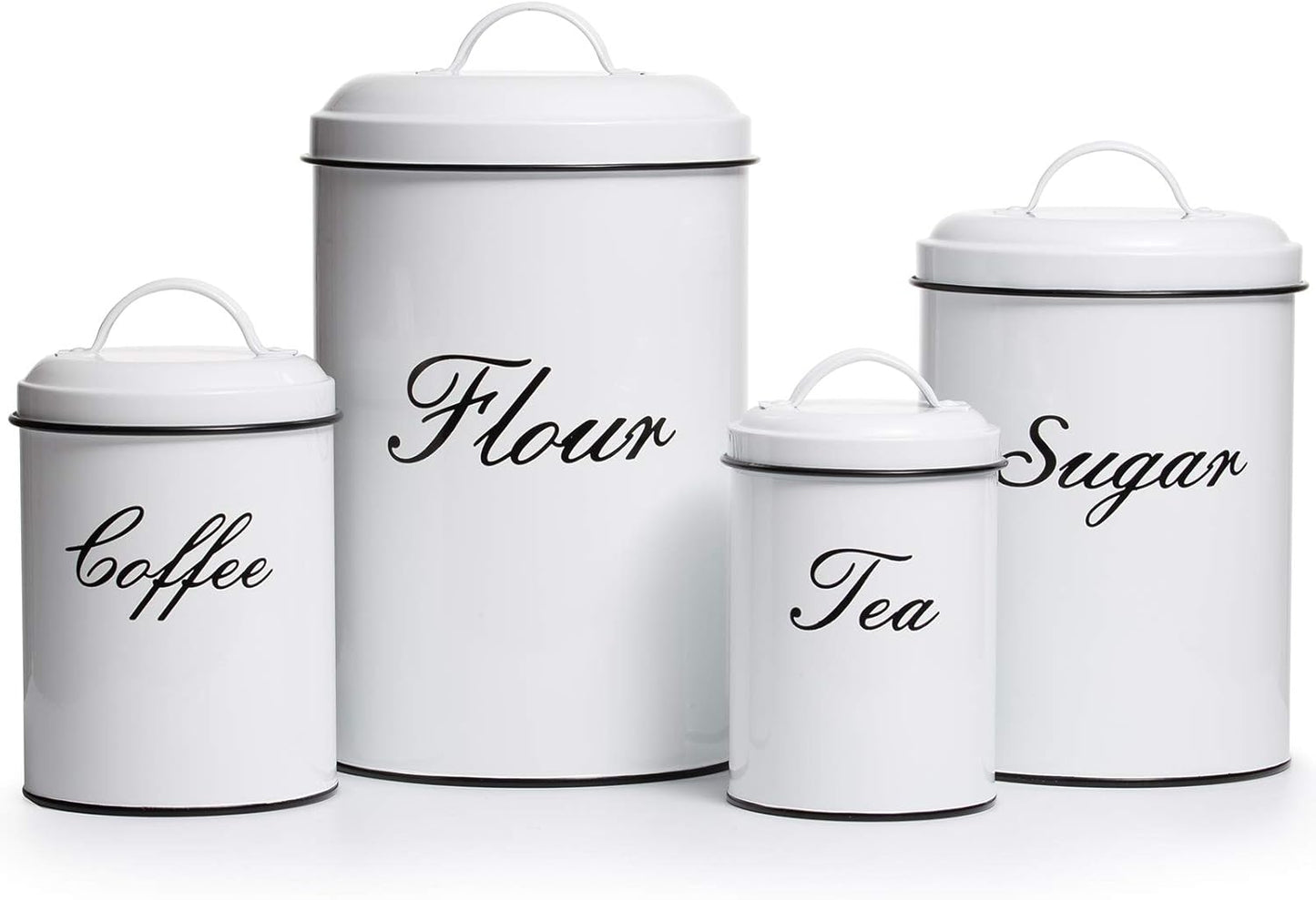 White Canister Sets for Kitchen Counter, Flour and Sugar Containers, Vintage Farmhouse Design Food Storage Container, 4 Pack