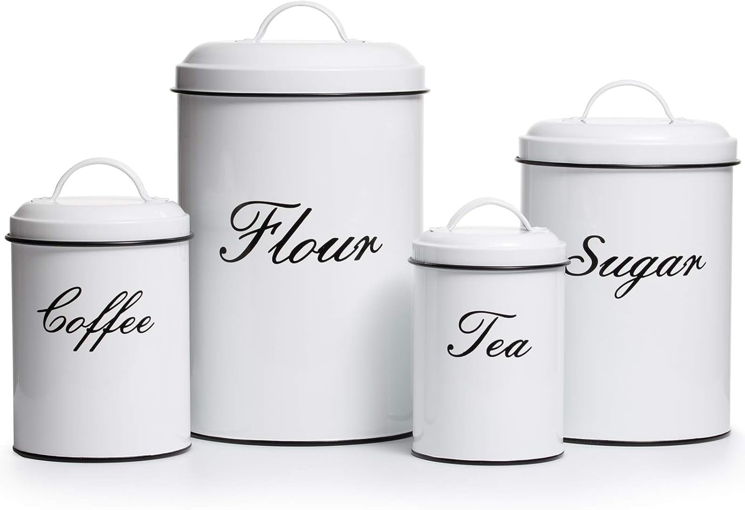 White Canister Sets for Kitchen Counter, Flour and Sugar Containers, Vintage Farmhouse Design Food Storage Container, 4 Pack