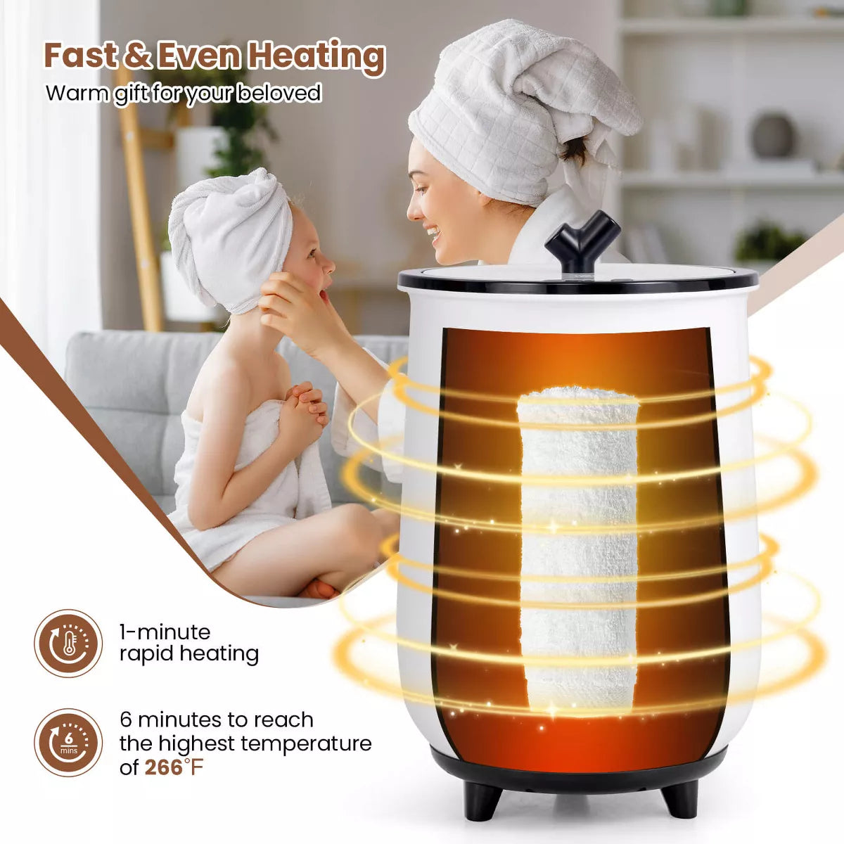 Costway 23L room Towel Warmer Bucket 4 Timer with Fragrance Holder & 3-Level Heating Grey/White/Black/Brown