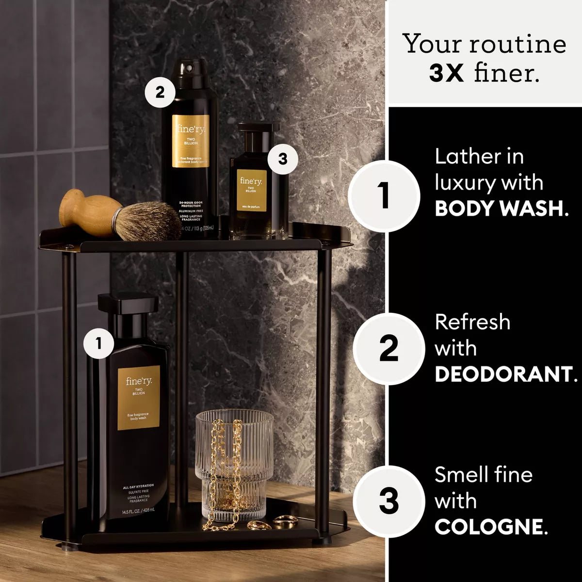 Fine'Ry. Men'S Body Wash - Two Billion - 14.5 Fl Oz: Fresh Scent, Whole Body, Normal Skin, Liquid Form