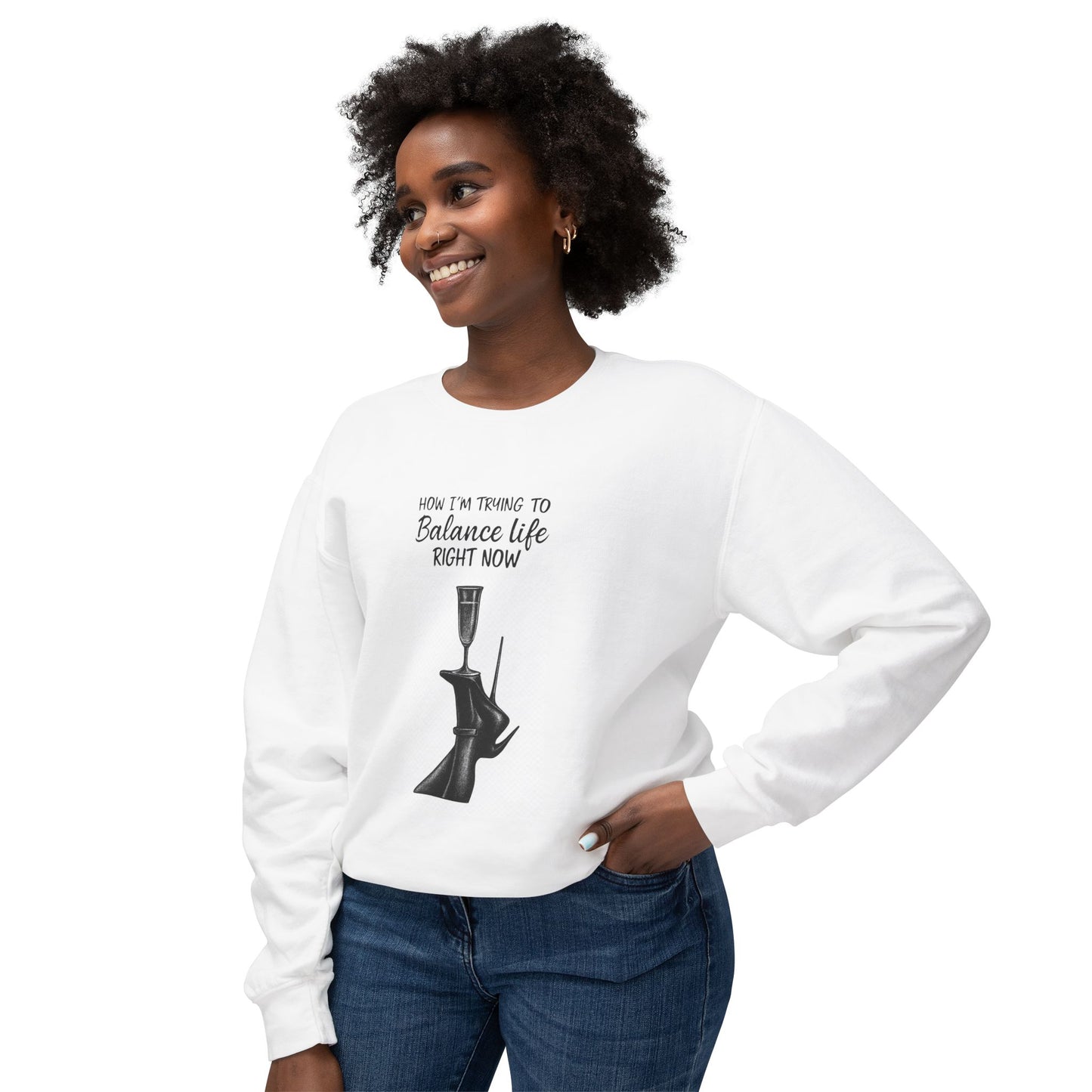 Balance Life Unisex Lightweight Crewneck Sweatshirt, Gift for Her, Motivational Apparel, Cozy Sweatshirt, Everyday Wear