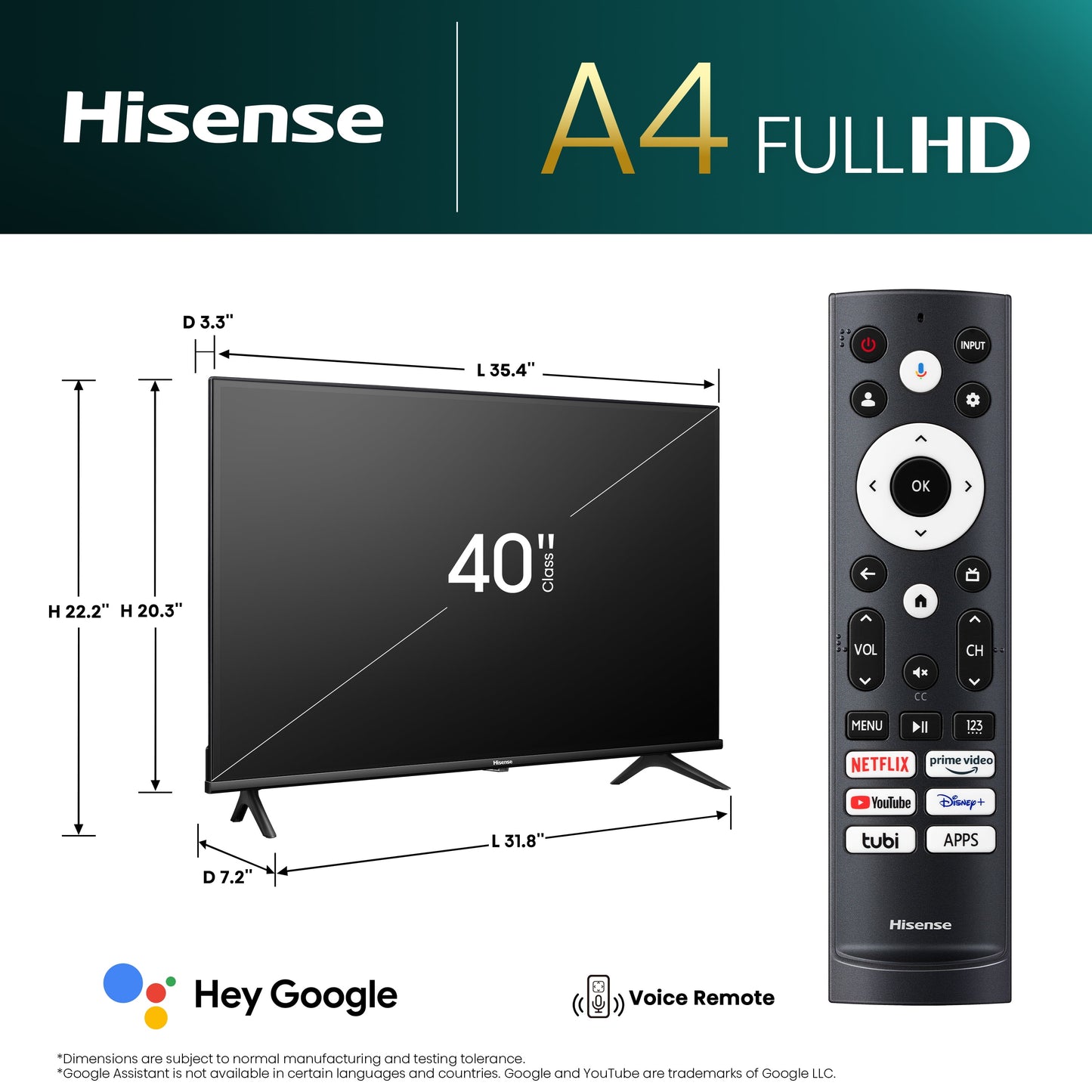 40-Inch Class A4 Series FHD 1080P Google Smart TV (40A4K) - DTS Virtual: X, Game & Sports Modes, Chromecast Built-In, Alexa Compatibility