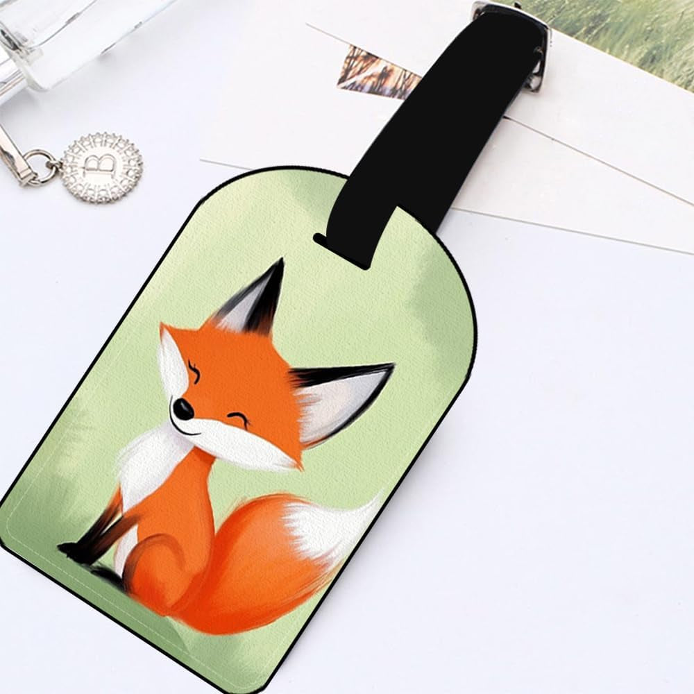 Pastel Cute Fox Luggage Tag Cartoon Animal Green Leather Travel Bag Labels Suitcase Luggage ID Tags