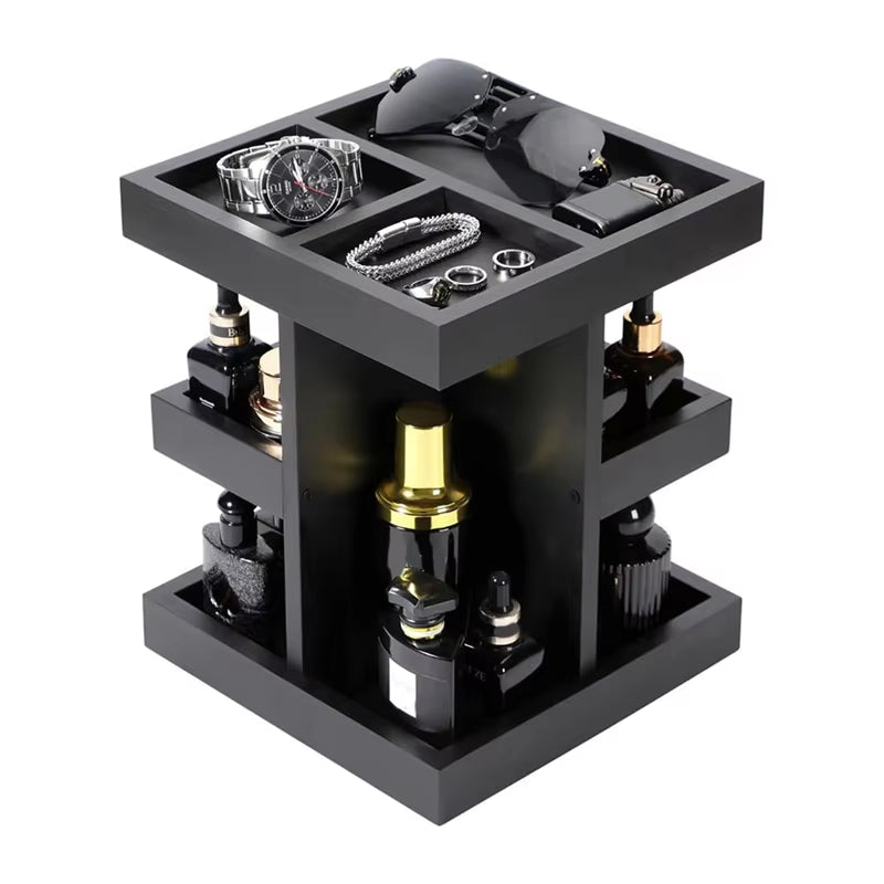 Large Capacity 3 Tier Cologne Organizer for Men Wood Perfume Shelf Rotate,Desk Nightstand Gift for Men