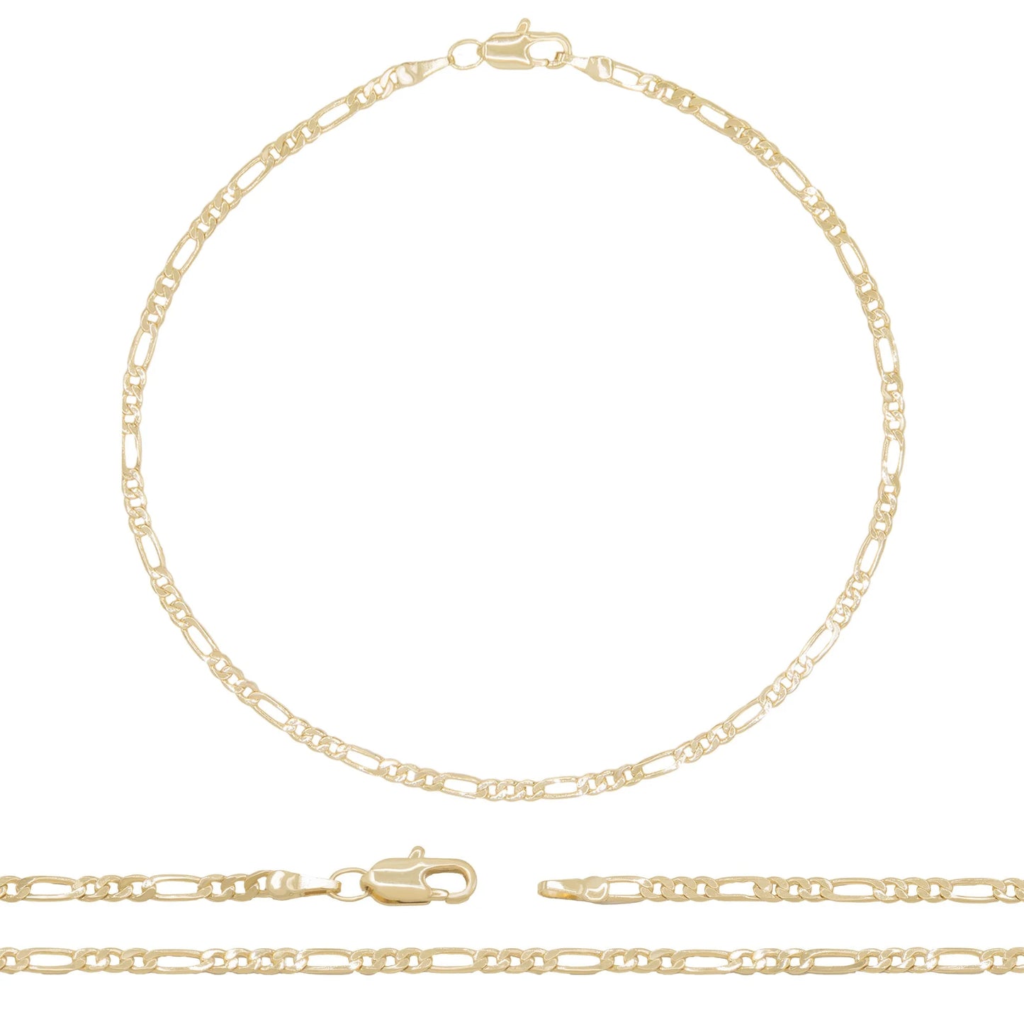 Women Figaro Chain Anklet 14K Gold Filled Ankle Bracelet 10" Foot Jewelry 2.4 Mm