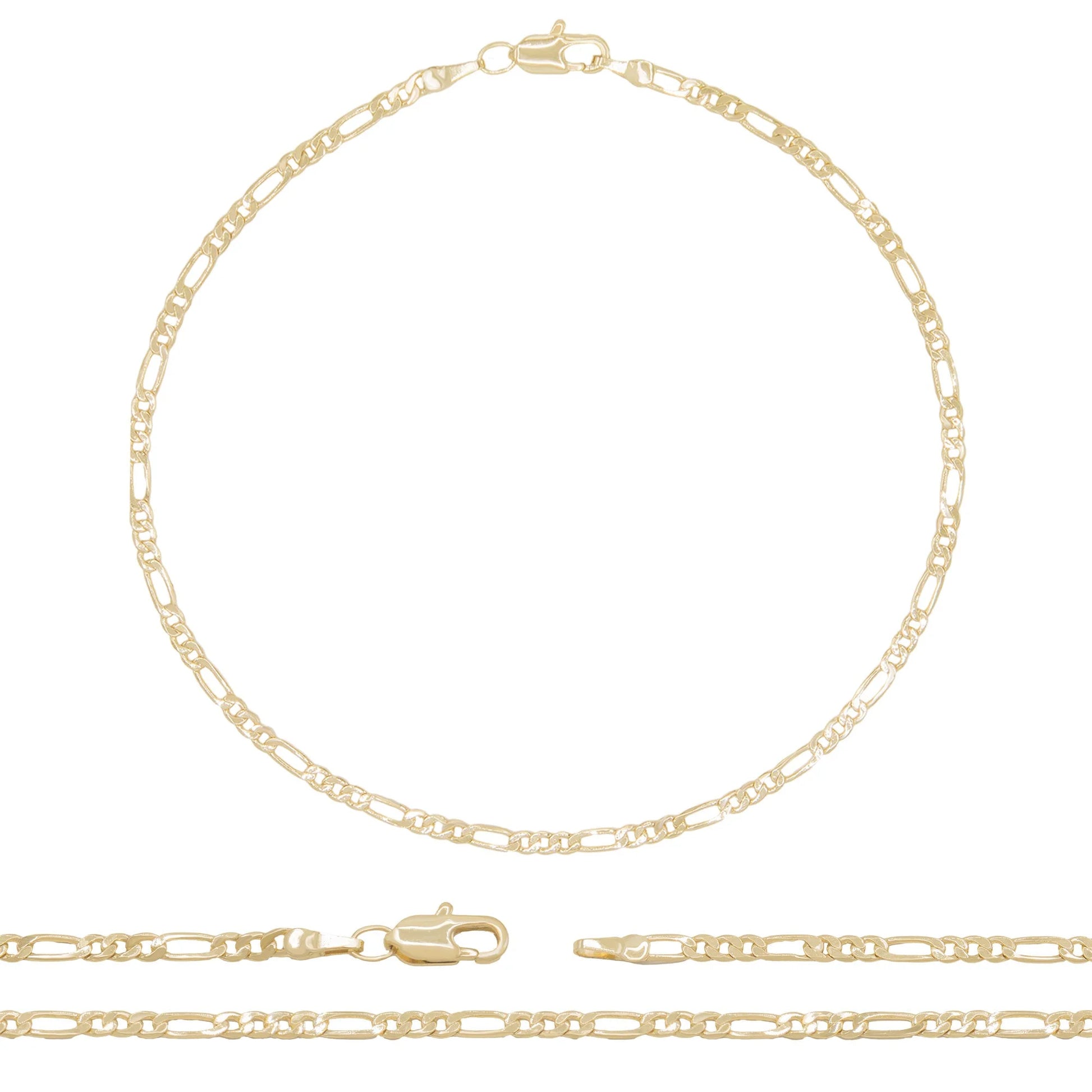 Women Figaro Chain Anklet 14K Gold Filled Ankle Bracelet 10" Foot Jewelry 2.4 Mm