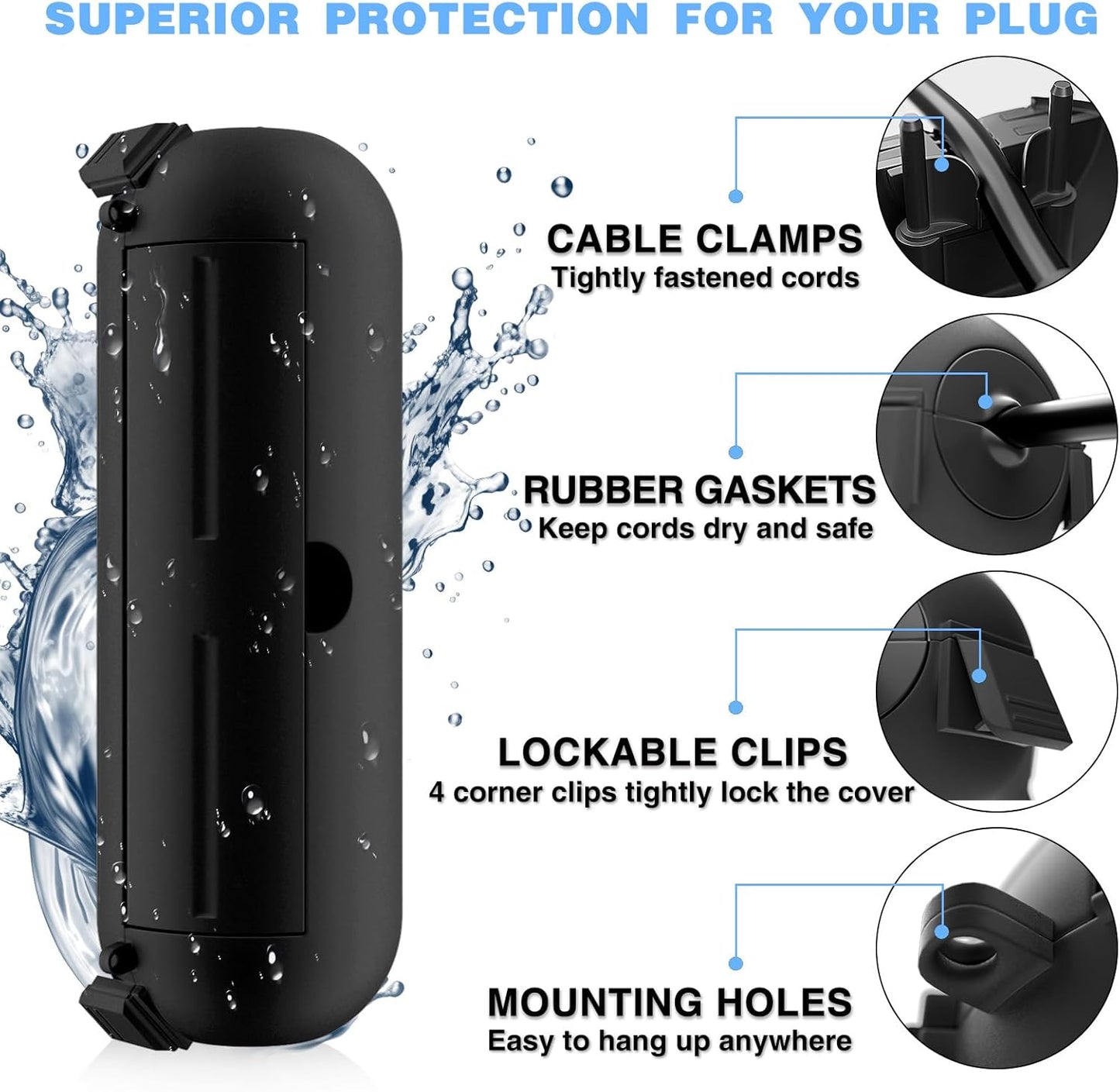 [3 Pack] Outdoor Extension Cord Safety Cover with Waterproof Seal, Weatherproof Electrical Connection Box to Protect Outdoor Outlet, Plug, Socket, Christmas Holiday Decoration Light, Black