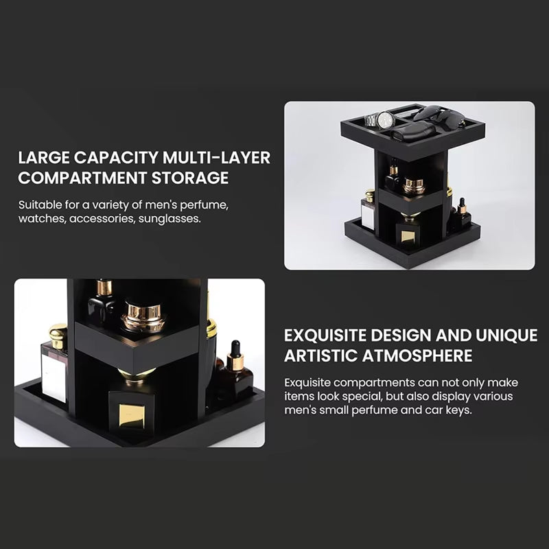 Large Capacity 3 Tier Cologne Organizer for Men Wood Perfume Shelf Rotate,Desk Nightstand Gift for Men