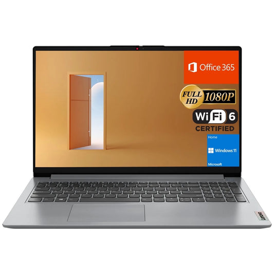 Ideapad 1 Student Laptop, 15.6" FHD Display, Intel Dual Core Processor, 8GB RAM, 128GB SSD + 128GB Emmc, 1 Yr Office 365, Wi-Fi 6, Windows 11 Home, Grey