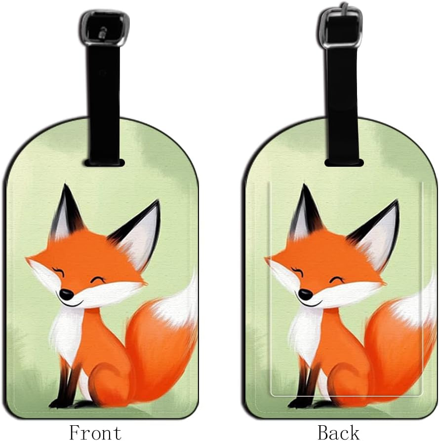 Pastel Cute Fox Luggage Tag Cartoon Animal Green Leather Travel Bag Labels Suitcase Luggage ID Tags