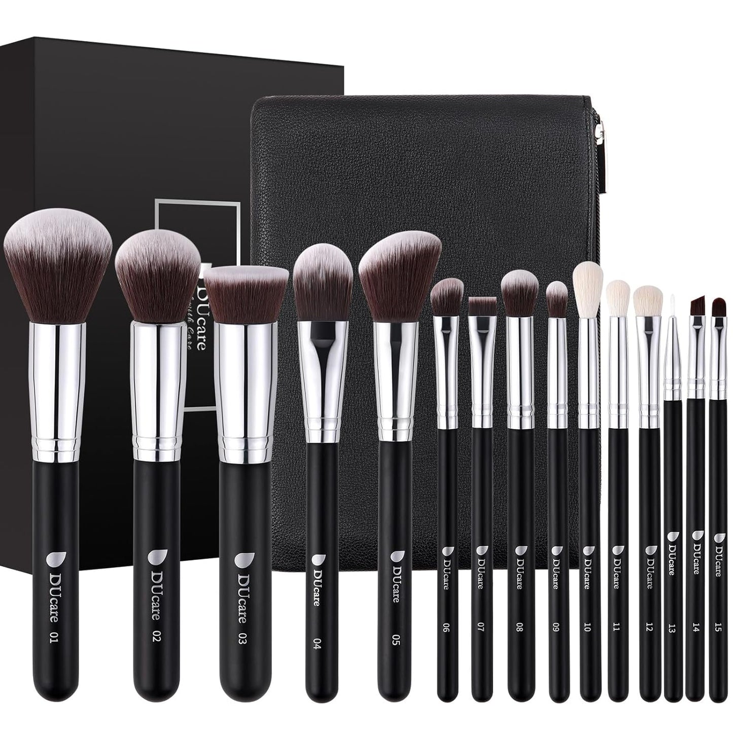 Makeup Brushes with Travel Bag 15Pcs Makeup Brush Set Kabuki Foundation Blending Blush Eyeliner Shadow Brow Concealer Brushes Kit