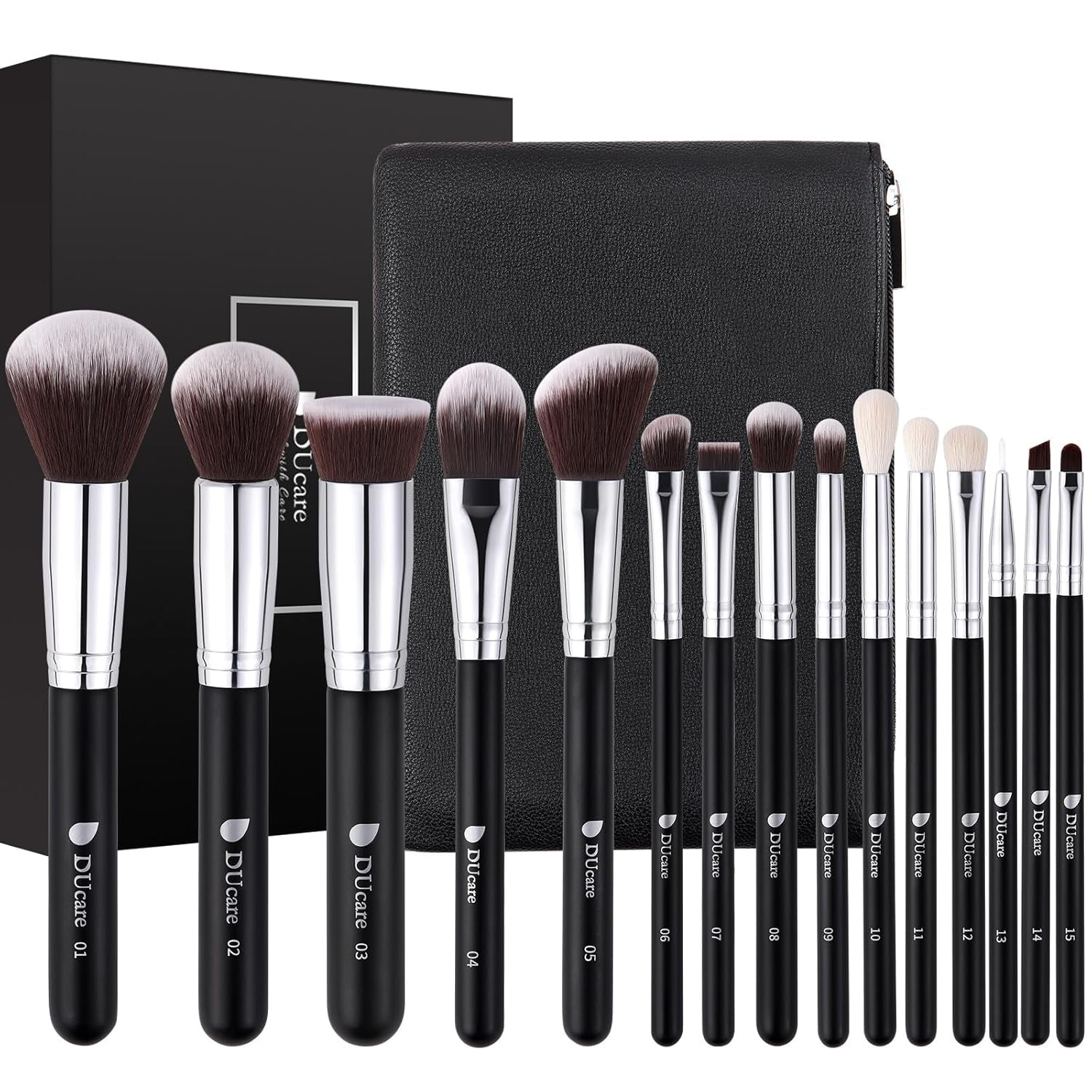 Makeup Brushes with Travel Bag 15Pcs Makeup Brush Set Kabuki Foundation Blending Blush Eyeliner Shadow Brow Concealer Brushes Kit