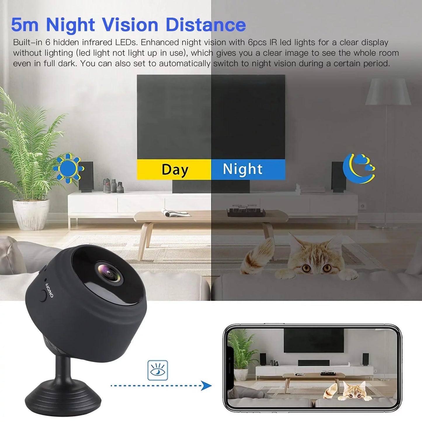 SZDUDU Mini Wireless Security Camera, Full HD 720P Portable Small HD Nanny Cam with Night Vision, Video Record and Motion Detection for Home Car Drone Office and Outdoor Use