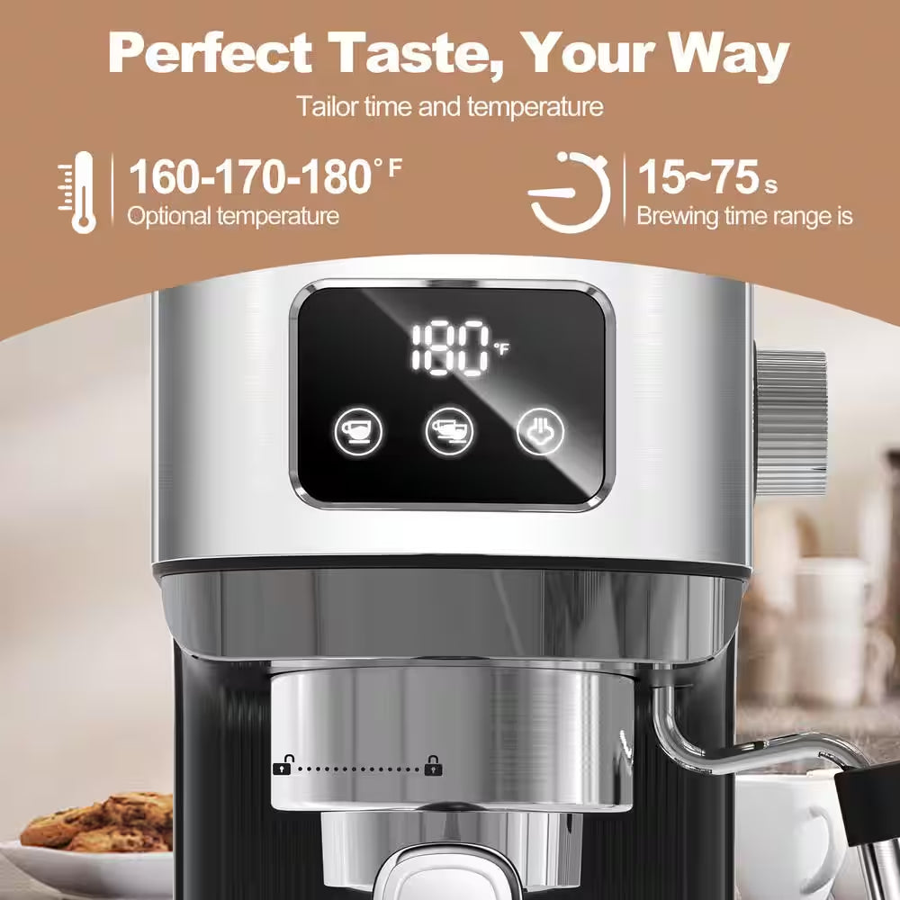 10 Cup Stainless Steel 20 Bar Espresso Machine for Cappuccino, Latte with Temperature Display