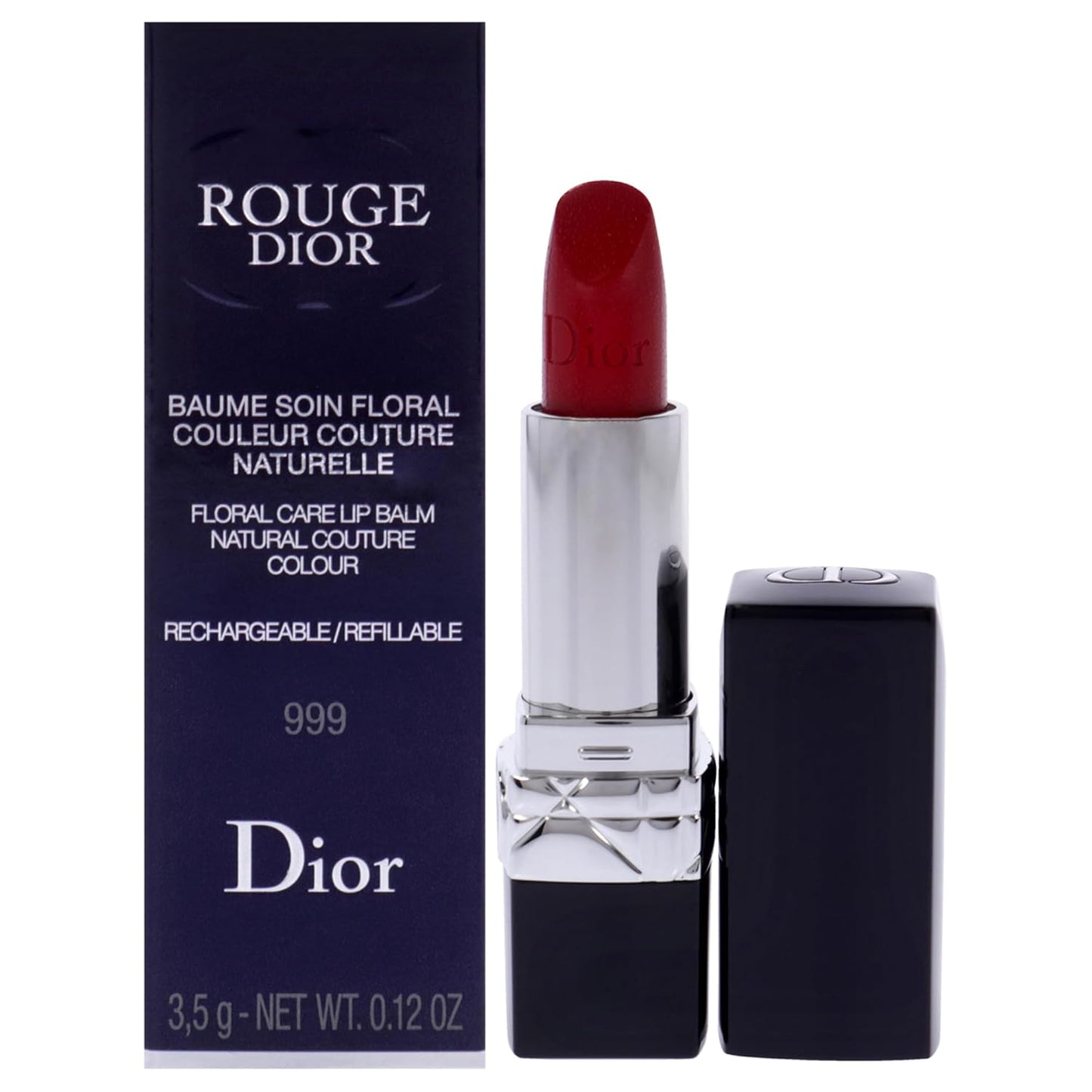 Rouge  Colored Satin Lip Balm - 999 the Iconic Red for Women - 0.12 Oz Lipstick (Refillable)