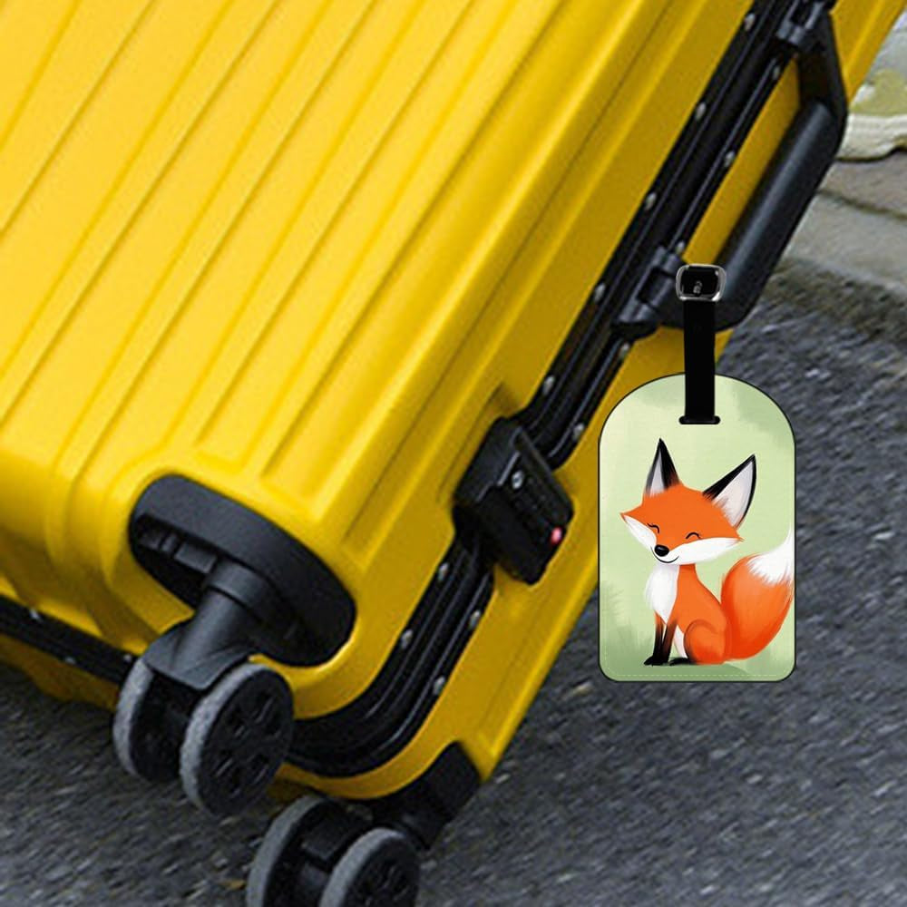 Pastel Cute Fox Luggage Tag Cartoon Animal Green Leather Travel Bag Labels Suitcase Luggage ID Tags