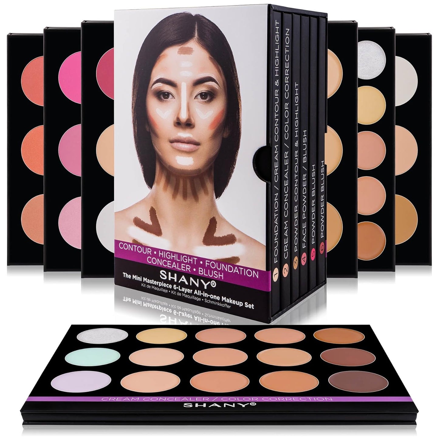 the Mini Masterpiece 6 Layers Makeup Foundation, Concealer, Camouflage, Contour, Blush and Face Cosmetics Sets - 6 Make up Kits Palettes