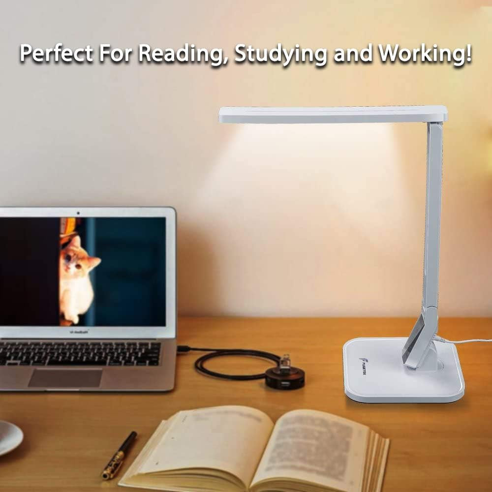 LED Desk Lamp  FT-L798, 5-Level Dimmer, Touch Control Panel, 1-Hour Auto Timer, 5V/1A USB Charging Port - Jet Black (White)