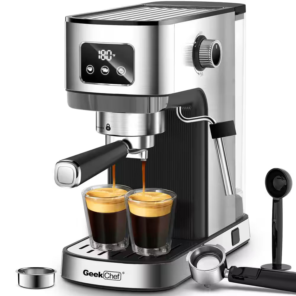10 Cup Stainless Steel 20 Bar Espresso Machine for Cappuccino, Latte with Temperature Display