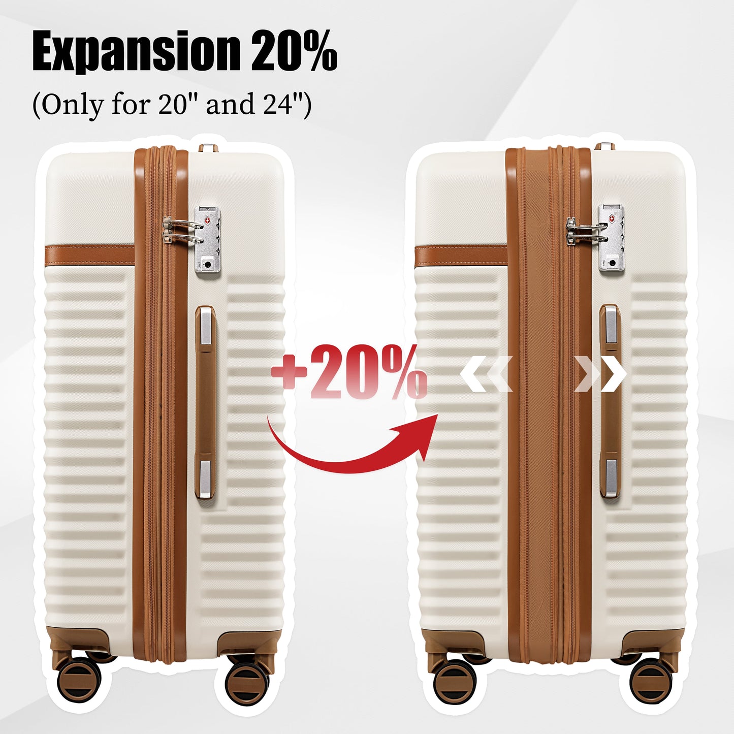 5-Piece Luggage Set ABS Hardshell Spinner Suitcase with TSA Lock（Expandable 20"And 24" Carry-On）28"Checked Luggage-White
