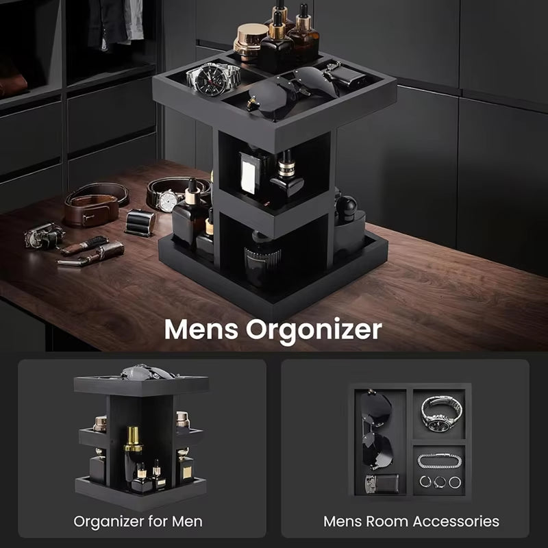 Large Capacity 3 Tier Cologne Organizer for Men Wood Perfume Shelf Rotate,Desk Nightstand Gift for Men
