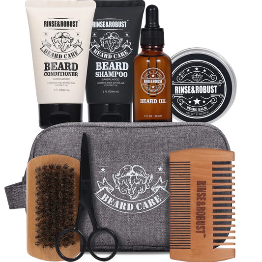 Beard Grooming Kit for Men Valentines Day - 8Pcs Beard Care Kit with Wash & Conditioner & Traveling Bag, Gift Sets for Men
