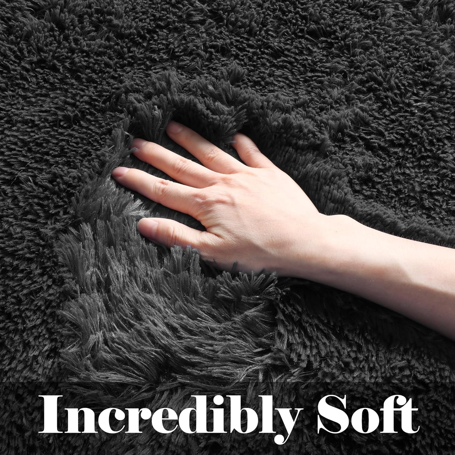 Black Runner Rugs for Bedroom Living Room, 2X6 Bedside Fluffy Area Rug, Indoor Ultra Soft Plush Shaggy Furry Floor Throw Carpet for Hallway Nursery Kids Boys Girls Dorm Closet Home Decor