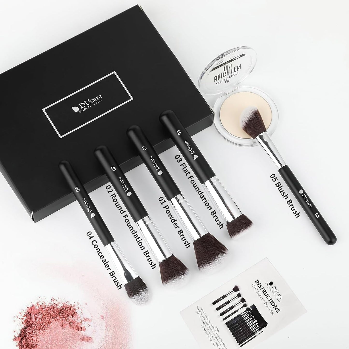 Makeup Brushes with Travel Bag 15Pcs Makeup Brush Set Kabuki Foundation Blending Blush Eyeliner Shadow Brow Concealer Brushes Kit