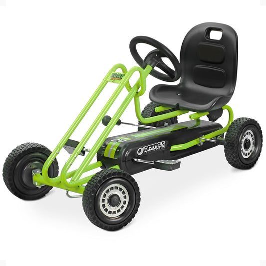 Kids Pedal Go Kart, 4 Wheel Bike Cart, Ages 4-8, Lightning Ride, Race Green - Outdoor Bicycle Karts with Plastic Wheels for Boys and Girls