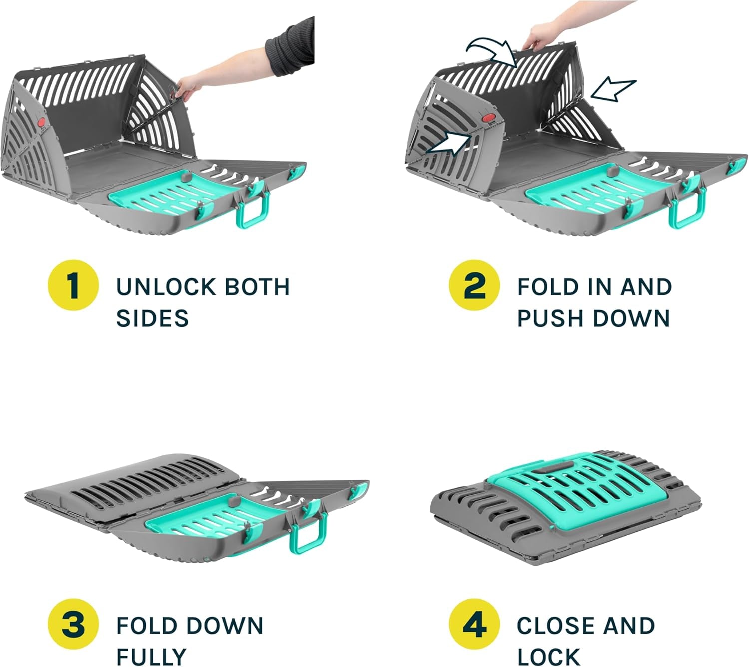 Sportpet Travel Cat Carrier, Hard-Sided Cat Carrier with Patented Wide Side-Opening Door, Foldable Portable Pet Carrier with Removable Bed for Cats & Small Pets up to 25 Lbs - Dark Grey/Teal