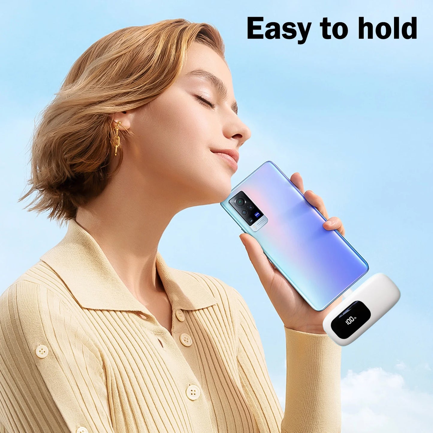 Portable Charger 5000Mah Power Bank with LCD Display, 20W Quick Charge USB-C Battery Pack Compatible with Iphone16/15 Series, Android, Samsung, Pixel, Blue