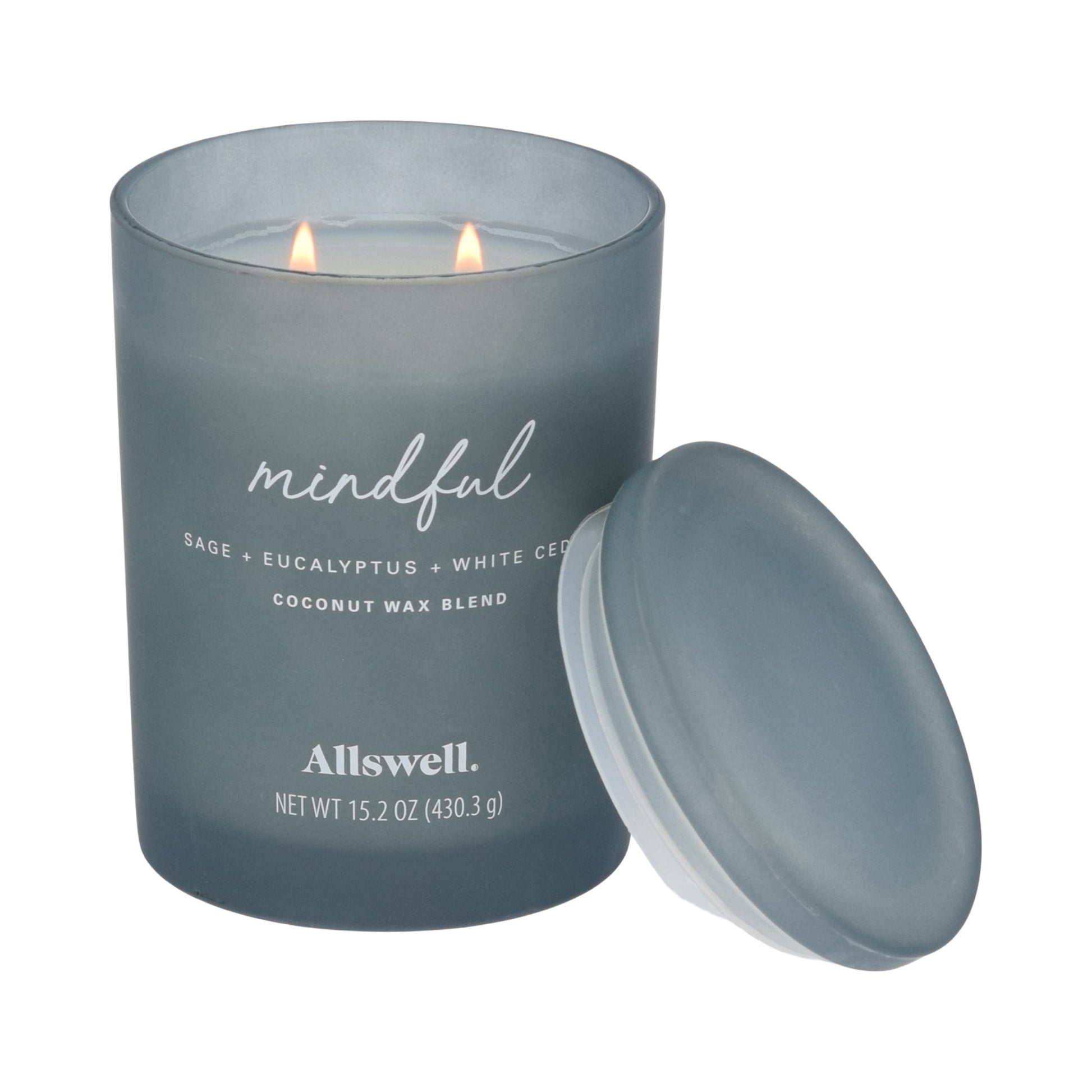 Mindful (Sage + Eucalyptus + White Cedar) Scented 2-Wick Spa Jar Candle 15Oz.