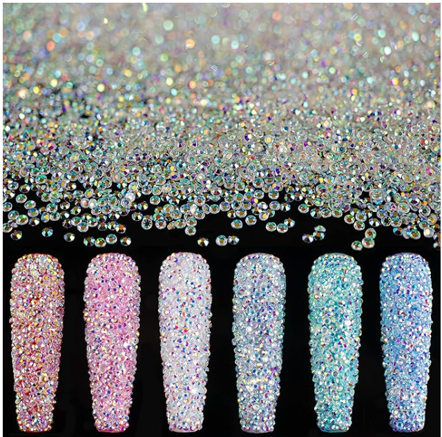 Tiny Nail Rhinestones 5000Pcs 1.2Mm Mini Pixie AB Glass Crystals for Nail Art Manicure Iridescent Long Lasting Shine Small Rhinestone Micro Dust Glitter Caviar Bead Sugar Gem