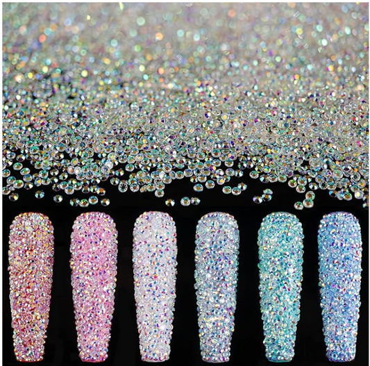 Tiny Nail Rhinestones 5000Pcs 1.2Mm Mini Pixie AB Glass Crystals for Nail Art Manicure Iridescent Long Lasting Shine Small Rhinestone Micro Dust Glitter Caviar Bead Sugar Gem