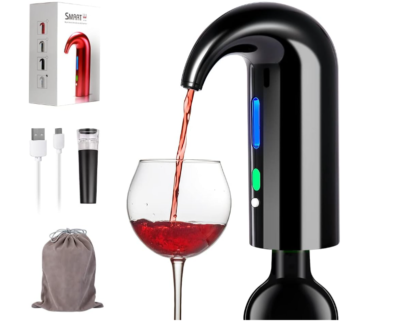 Electric Wine Aerator, Electric Wine Pourer and Wine Dispenser Pump, Multi-Smart Automatic Filter Wine Dispenser with USB Rechargeable for Travel, Home and Bar(Black)