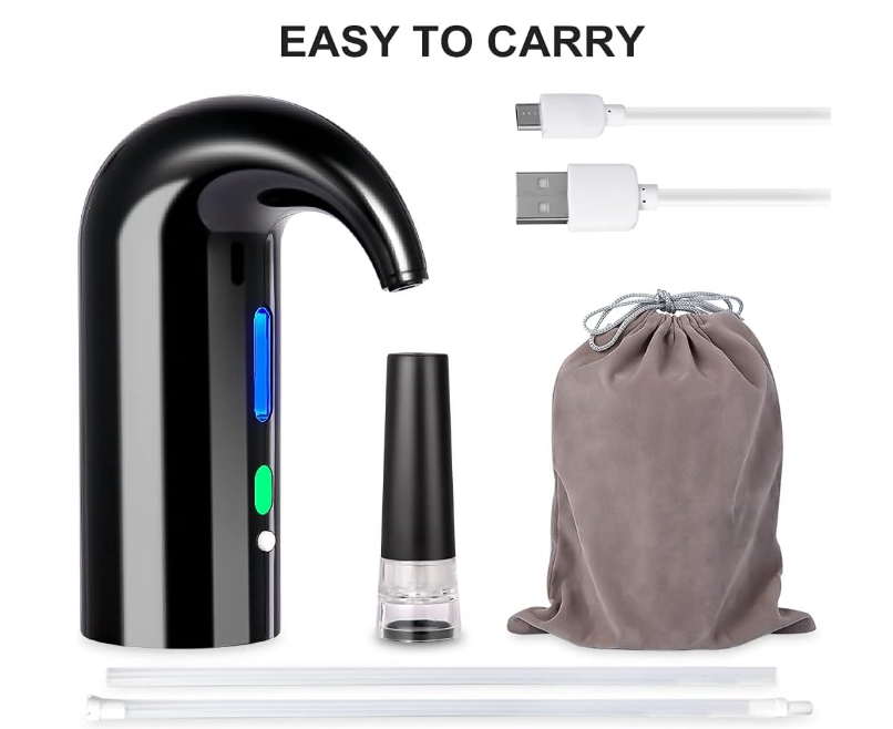 Electric Wine Aerator, Electric Wine Pourer and Wine Dispenser Pump, Multi-Smart Automatic Filter Wine Dispenser with USB Rechargeable for Travel, Home and Bar(Black)