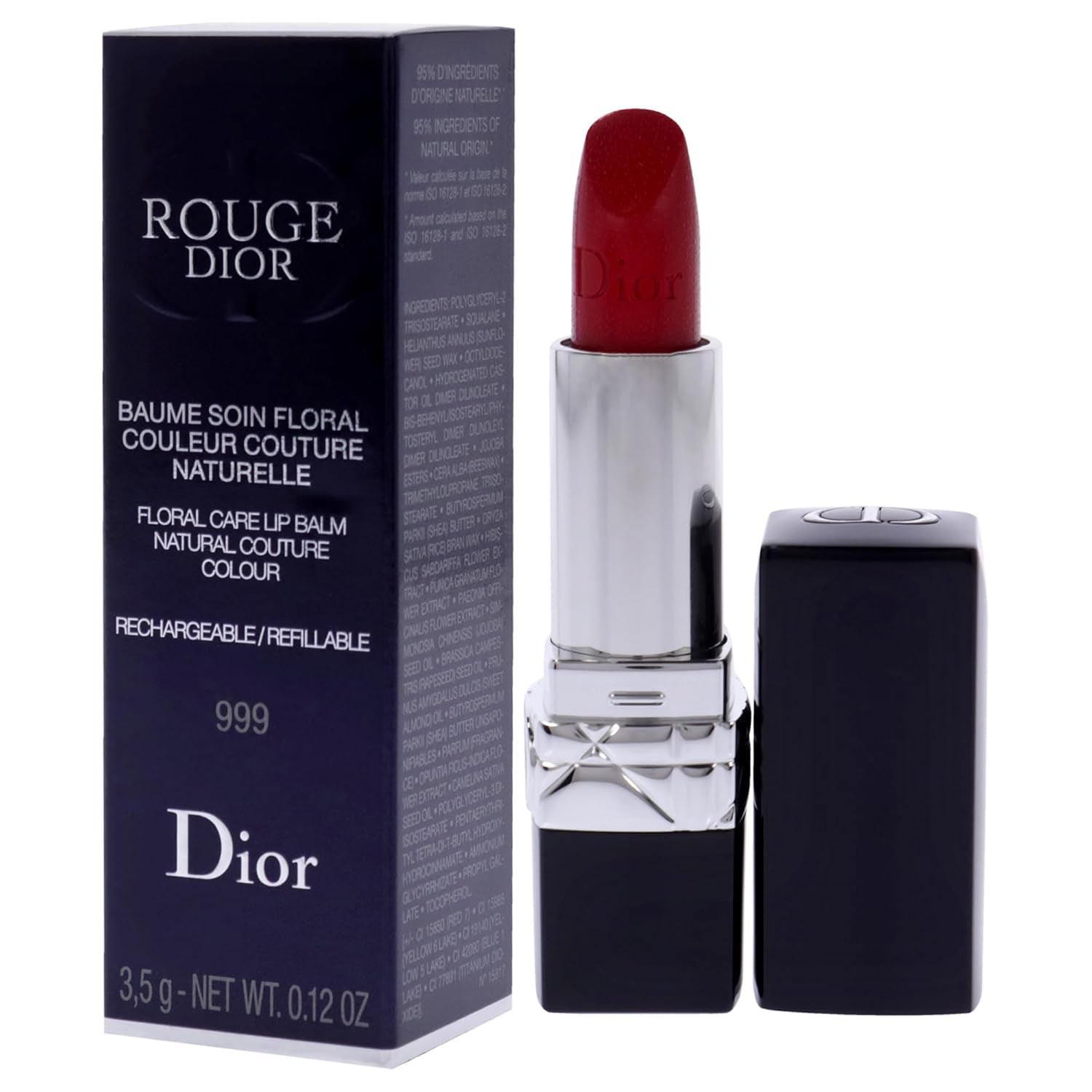 Rouge  Colored Satin Lip Balm - 999 the Iconic Red for Women - 0.12 Oz Lipstick (Refillable)