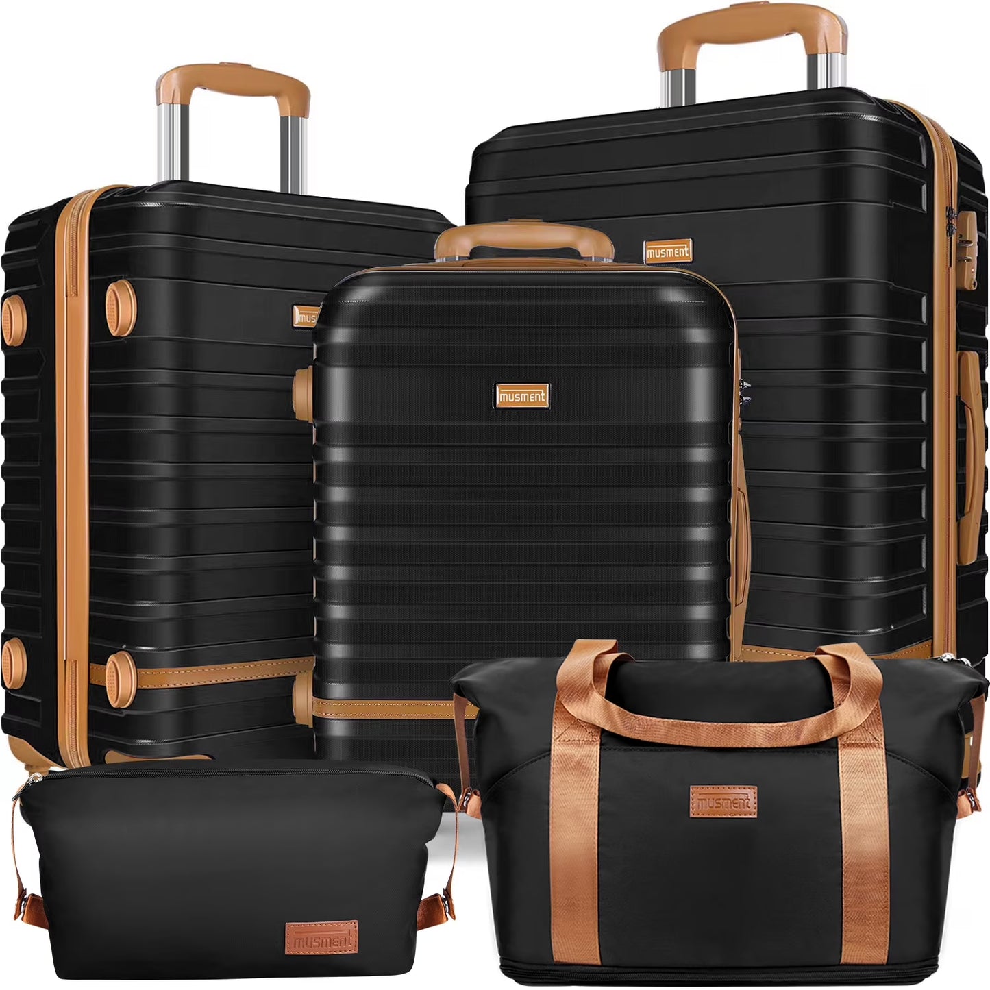 12.00" 3 Piece Hardside Spinner Lightweight Luggage Set, Black