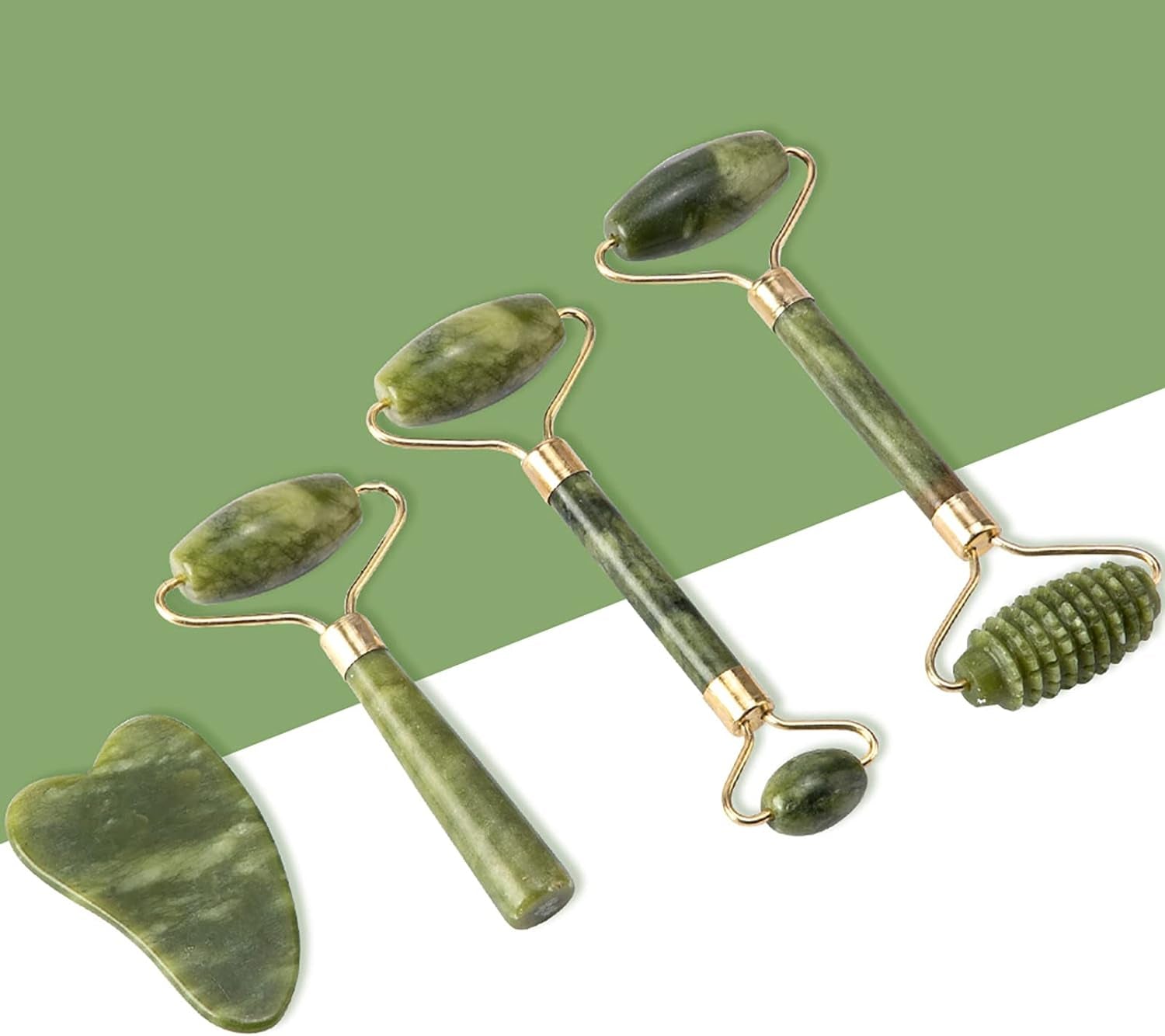 Jade Roller & Gua Sha Set 5 in 1 Facial Massager Tools - Jade Gua Sha Facial Massager Set with Roller for Face Sculpting & Skin Care