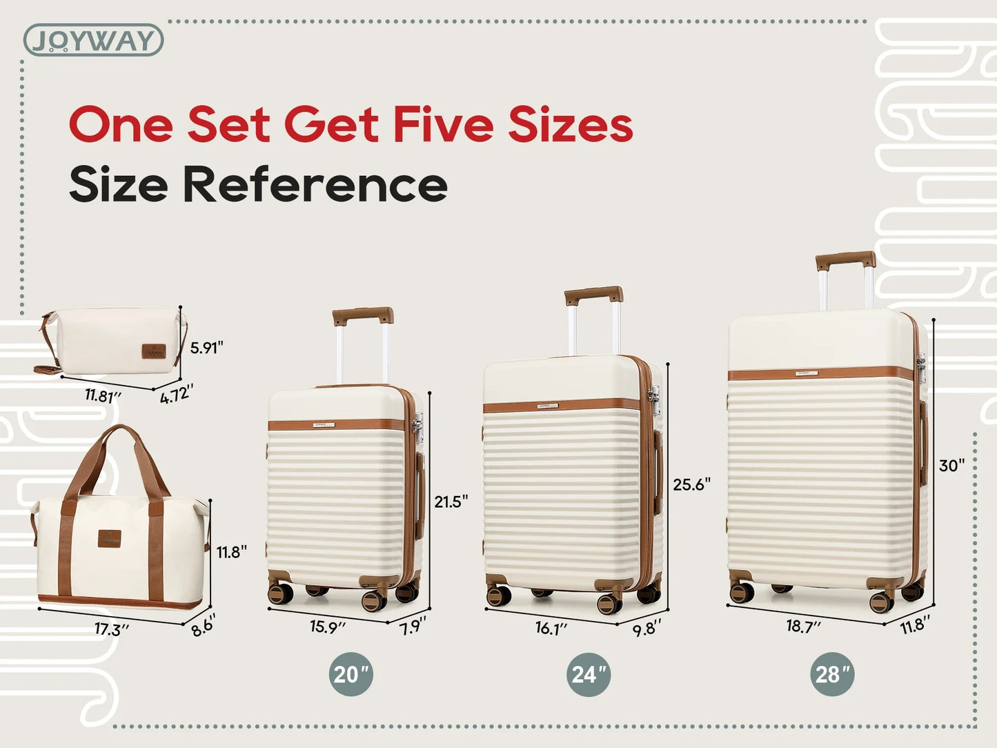 5-Piece Luggage Set ABS Hardshell Spinner Suitcase with TSA Lock（Expandable 20"And 24" Carry-On）28"Checked Luggage-White