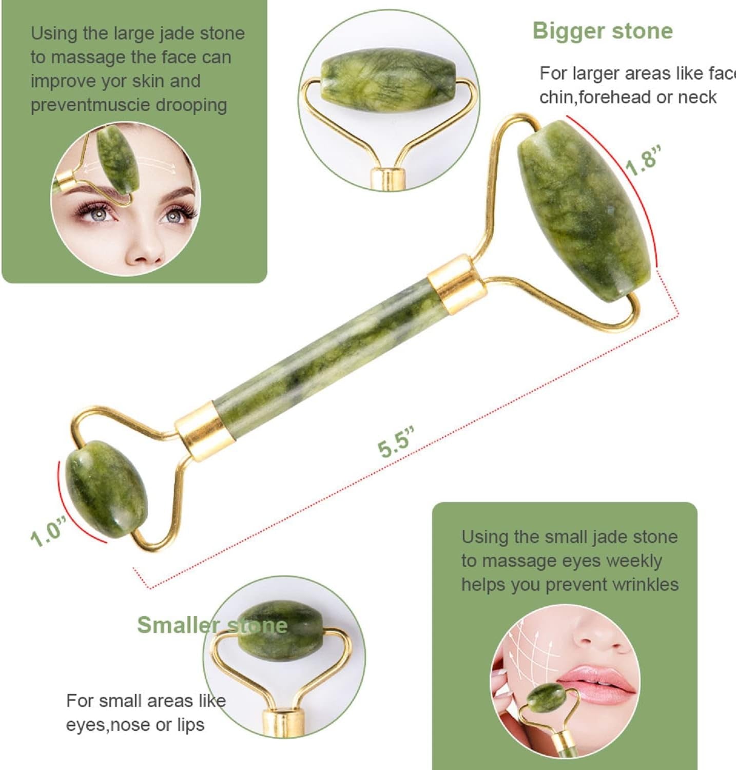 Jade Roller & Gua Sha Set 5 in 1 Facial Massager Tools - Jade Gua Sha Facial Massager Set with Roller for Face Sculpting & Skin Care