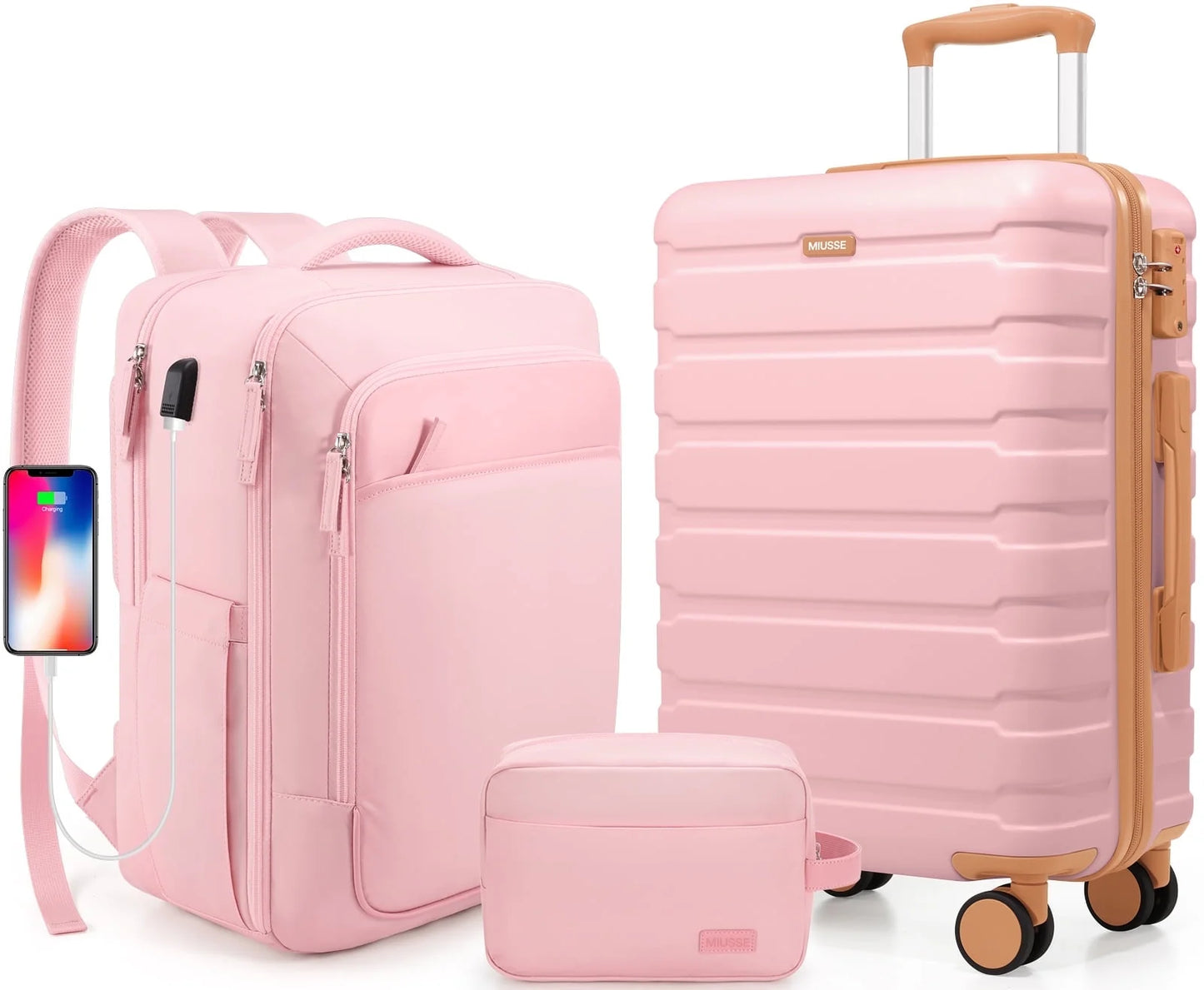 Carry on Luggage Set 3 Piece Hard Shell Luggage Sets with Spinner Wheels TSA Lock Carry on with Backpack Set