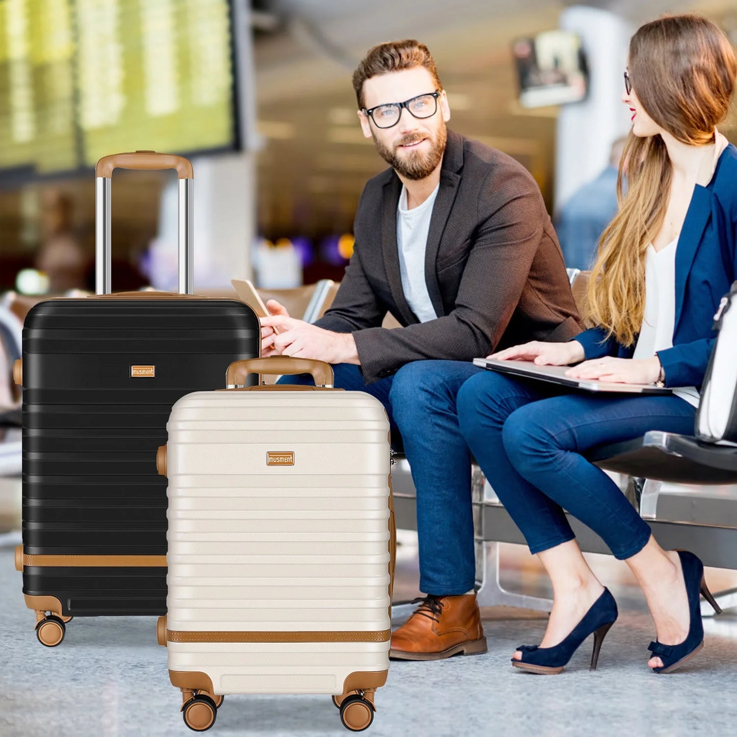 12.00" 3 Piece Hardside Spinner Lightweight Luggage Set, Black