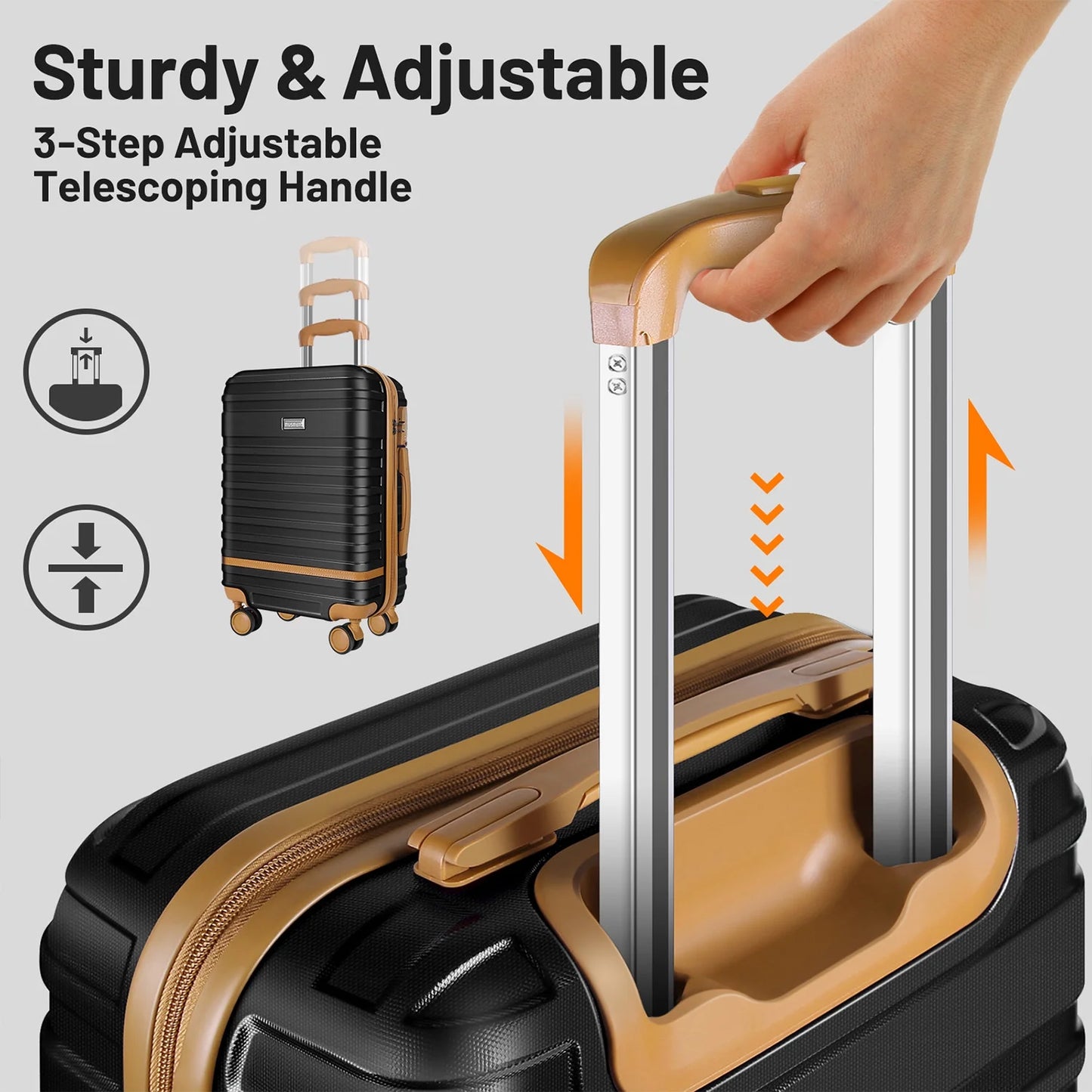 12.00" 3 Piece Hardside Spinner Lightweight Luggage Set, Black