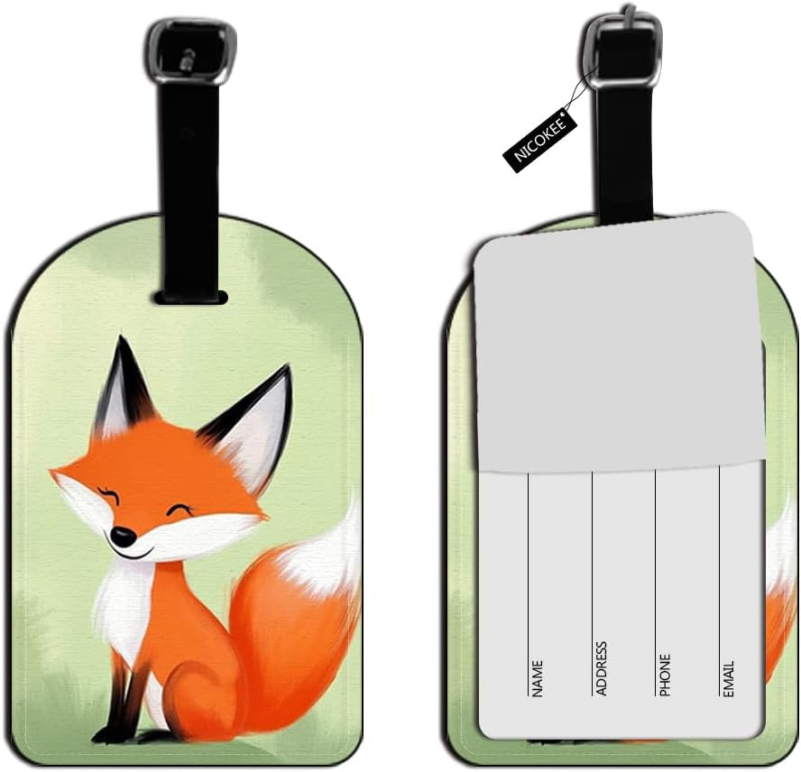 Pastel Cute Fox Luggage Tag Cartoon Animal Green Leather Travel Bag Labels Suitcase Luggage ID Tags