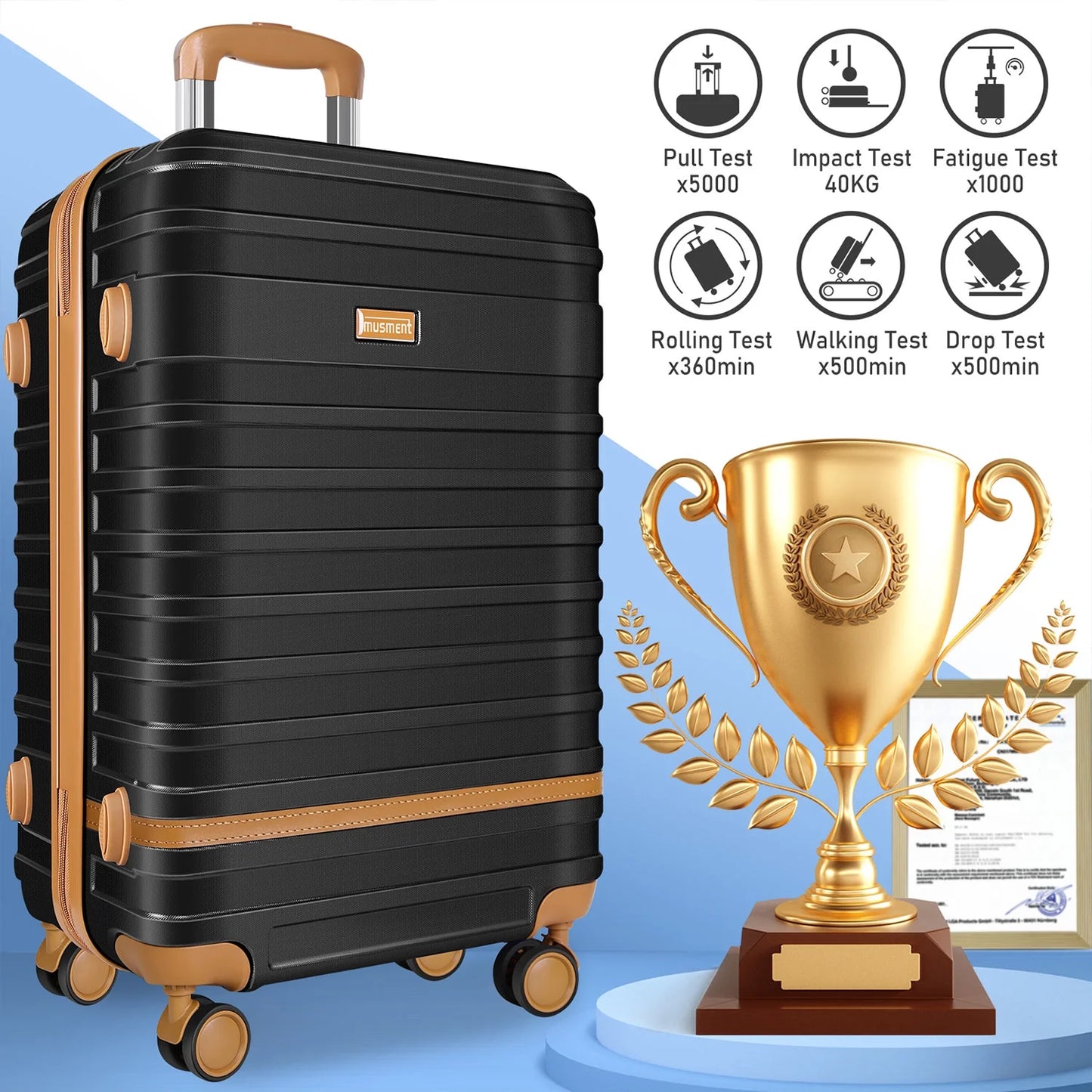12.00" 3 Piece Hardside Spinner Lightweight Luggage Set, Black